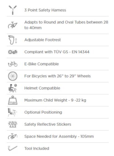 Galinė vaikiška dviračio kėdutė Polisport Joy, balta kaina ir informacija | Dviračių kėdutės vaikams | pigu.lt