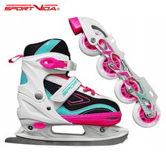 SportVida 4in1 Roller Skates & Ice Skates adjustable size 35-38 bearings ABEC-75 PU 82A wheels Pink kaina ir informacija | Riedučiai | pigu.lt