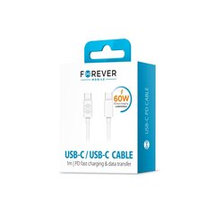 Кабель Forever USB-C - USB-C, 1.0 м 3А, белый цена и информация | Кабели для телефонов | pigu.lt