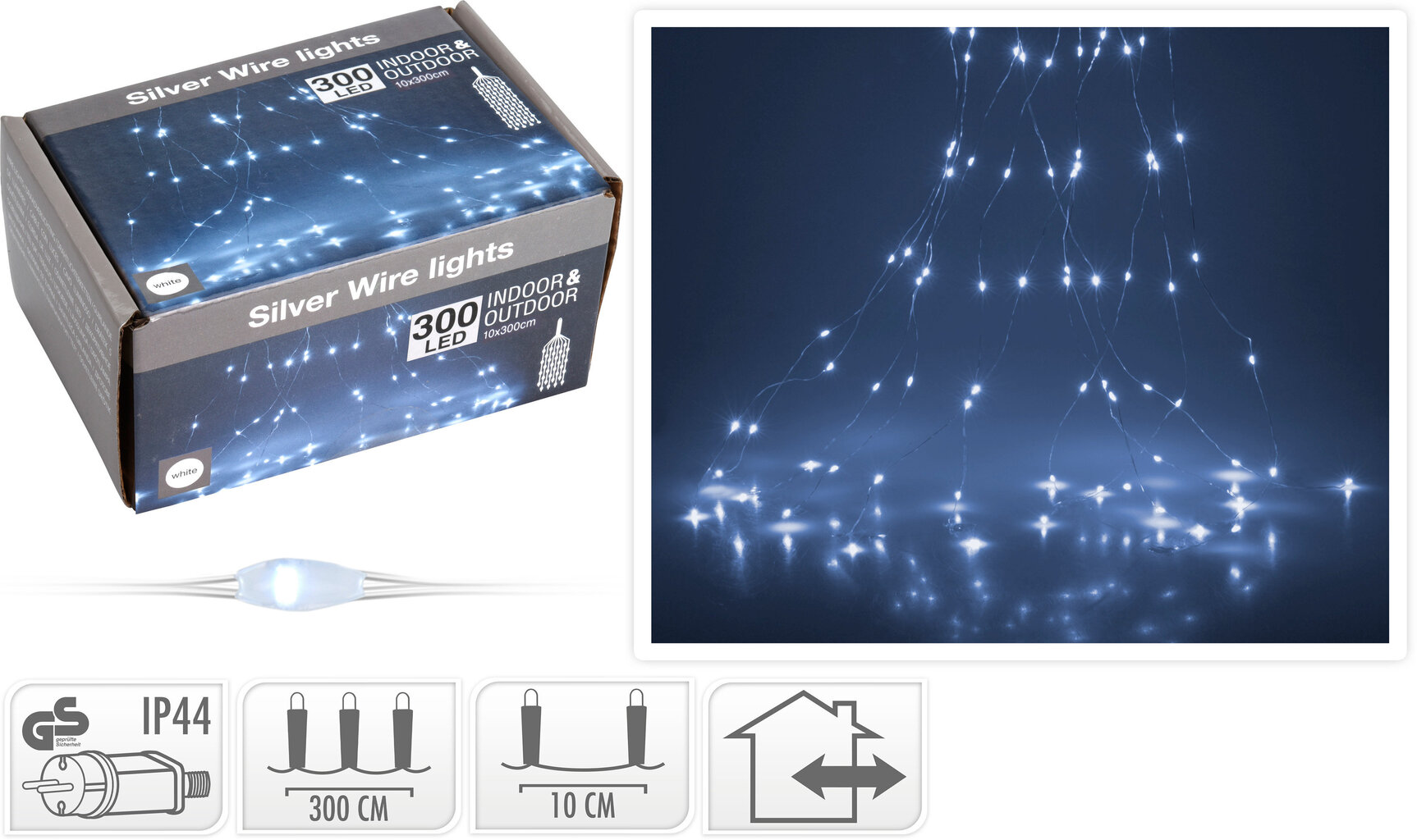 Girliandų užuolaida Silverwire, 300 LED kaina ir informacija | Girliandos | pigu.lt