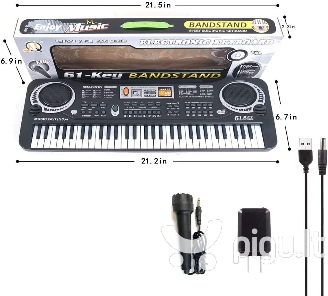 Обучающий детский синтезатор с микрофоном и 61 клавиша цена | pigu.lt