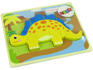 Medinė dėlionė, geltonas stegozauro dinozauras kaina ir informacija | Lavinamieji žaislai | pigu.lt