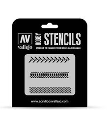 Tyre Markings ST-TX002 Vallejo Hobby Stencils цена и информация | Аппликации, декорации, наклейки | pigu.lt