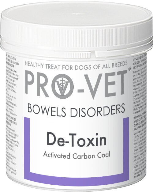 De-Toxin 135g, Nr 90 PRO-VET. Visavertis papildas visų veislių šunims-virškinimo trakto toksinų surišėjas. Aktyvuota anglis. цена и информация | Vitaminai, papildai, antiparazitinės priemonės šunims | pigu.lt