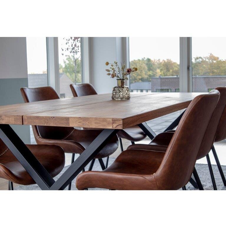 Valgomojo stalas Montpellier, rudas/juodas kaina ir informacija | Virtuvės ir valgomojo stalai, staliukai | pigu.lt