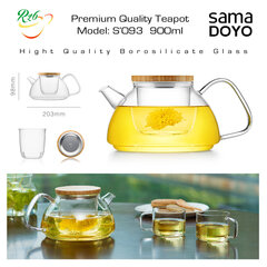 SAMADOYO Premium klass virdulys su stikliniu filtru, S093, Premium Quality Teapot, 900 ml. kaina ir informacija | Taurės, puodeliai, ąsočiai | pigu.lt