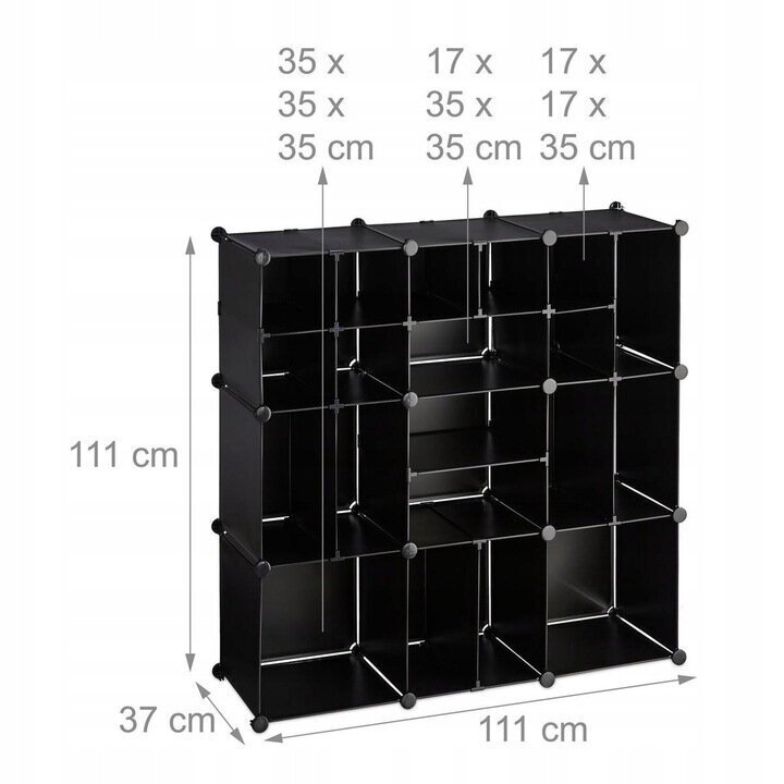 Modulinė lentyna Loft Wurfel XL 9/20, 111x111x37 cm, juoda kaina ir informacija | Daiktadėžės | pigu.lt