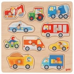 Medinė dėlionė Goki "Automobiliai" kaina ir informacija | Žaislai kūdikiams | pigu.lt