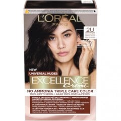 Ilgalaikiai plaukų dažai L'oreal Excellence Universal Nudes 2U juodai ruda 48 ml kaina ir informacija | Plaukų dažai | pigu.lt