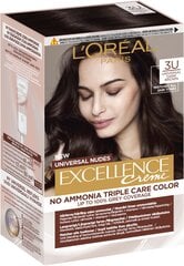 Ilgalaikiai plaukų dažai L'oreal Excellence Universal Nudes 3U Tamsiai ruda 48 ml kaina ir informacija | Plaukų dažai | pigu.lt