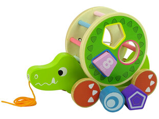 Деревянный сортировщик Крокодил с веревкой цена и информация | Игрушки для малышей | pigu.lt