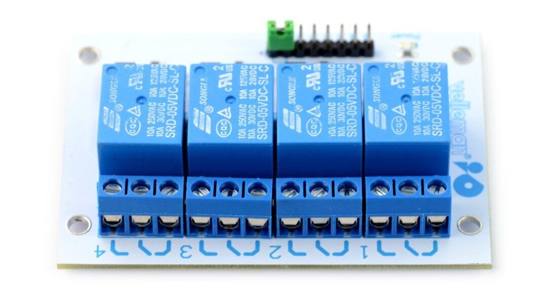 Relės modulis Velleman, 4 kanalai, 10A, 5V kaina ir informacija | Elektros jungikliai, rozetės | pigu.lt