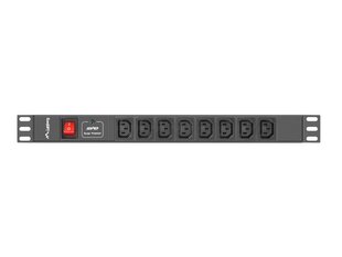 LANBERG POWER STRIP PDU RACK (1U, 16A, 8X IEC C13) цена и информация | Аксессуары для корпусов | pigu.lt