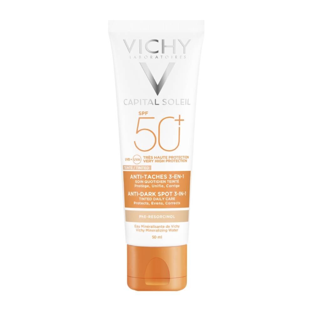 Matinį efektą suteikianti kasdienė priemonė nuo saulės Vichy Capital Soleil 3 in 1 Spf 50+, 50 ml kaina ir informacija | Veido kremai | pigu.lt