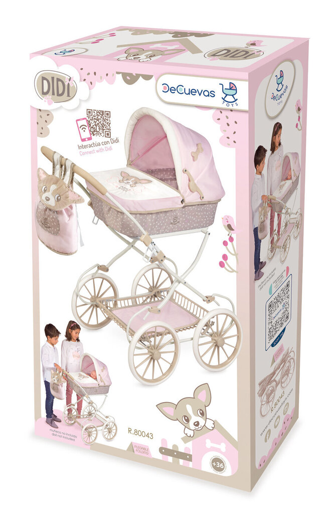 DeCuevas Toys Lėlių vežimėlis su kuprine "Didi" 80043 kaina ir informacija | Žaislai mergaitėms | pigu.lt