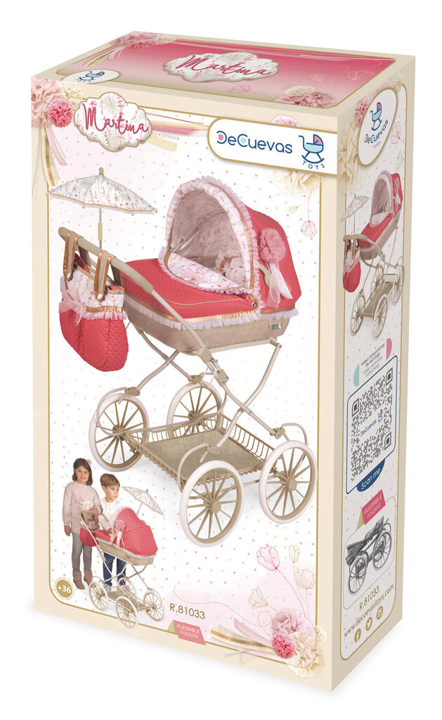 DeCuevas Toys Vežimėlis lėlėms su krepšiu ir skėčiu „Martina“ 81033 цена и информация | Žaislai mergaitėms | pigu.lt