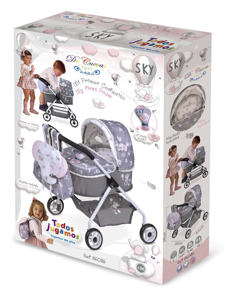 DeCuevas Toys Lėlių vežimėlis su kuprine "Sky" 86035 kaina ir informacija | Žaislai mergaitėms | pigu.lt