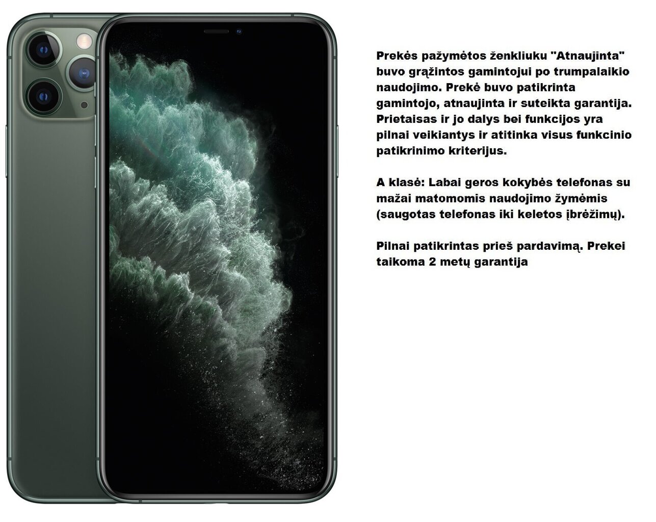 Apple iPhone 11 Pro Max (Atnaujinta), 256GB, Green kaina ir informacija | Mobilieji telefonai | pigu.lt