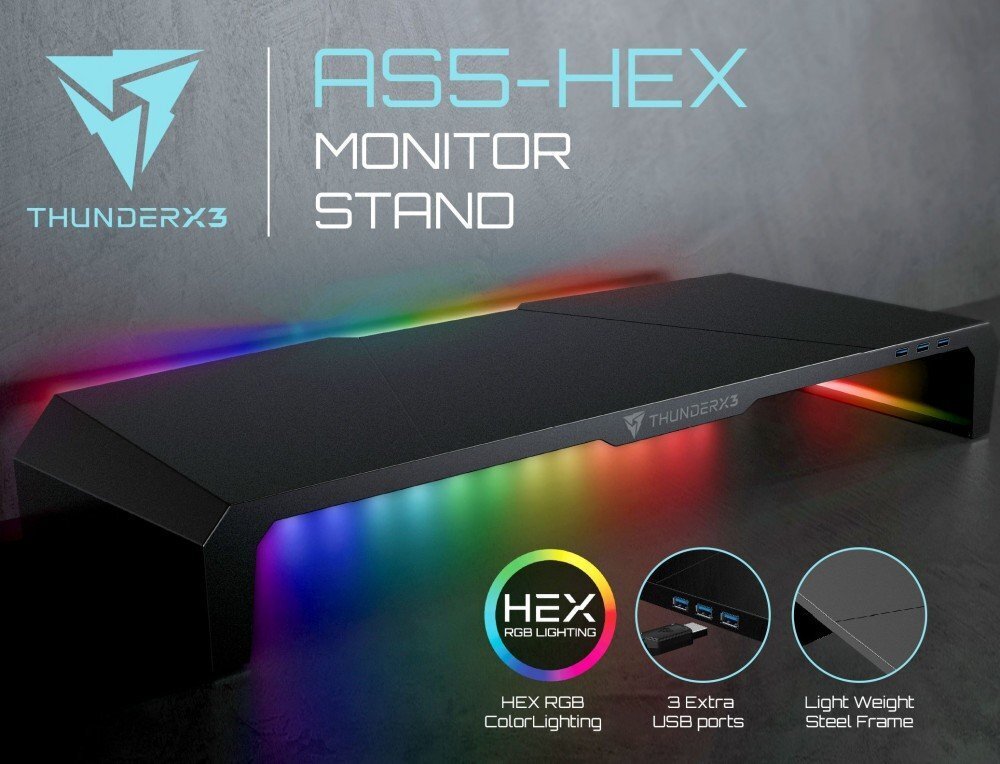 THUNDERX3 AS5 HEX Monitoriaus stovas RGB / 3xUSB 3.0 / IR Remote kaina ir informacija | Kompiuterių aušinimo ir kiti priedai | pigu.lt