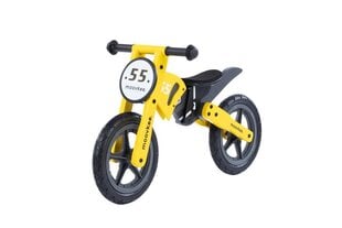 Balansinis medinis motociklas - Moovkee, geltonas kaina ir informacija | Balansiniai dviratukai | pigu.lt