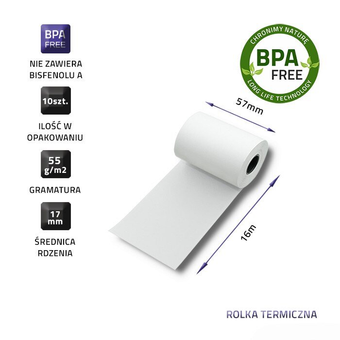 Qoltec 51899 Terminis ritinys 57 x 16 | 55g / m2 | 10 vnt. | Be BPA kaina ir informacija | Biuro kėdės | pigu.lt