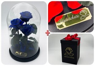 Rožė kolboje (mieganti rožė) Trinity, Mėlyna (30 cm aukščio / 19 cm pločio) + graviruota + dėžutė su "Wow" efektu kaina ir informacija | Miegančios rožės, stabilizuoti augalai | pigu.lt