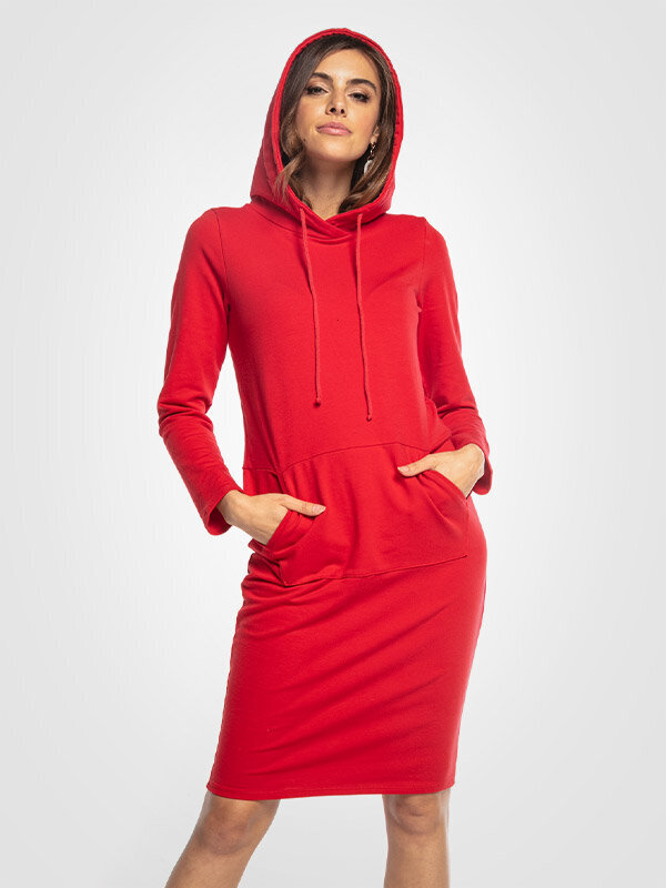 Medvilninė suknelė su gobtuvu Tessita T357, raudona kaina ir informacija | Suknelės | pigu.lt