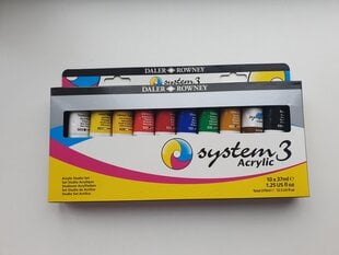 Akrilinių dažų rinkinys "System 3 "Studio" Daler Rowney, 10 spalvų po 37ml+teptukas. kaina ir informacija | Piešimo, tapybos, lipdymo reikmenys | pigu.lt