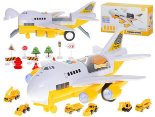 Самолет-транспортер + 6 машин строительная техника сбоку/спереди цена и информация | Игрушки для мальчиков | pigu.lt