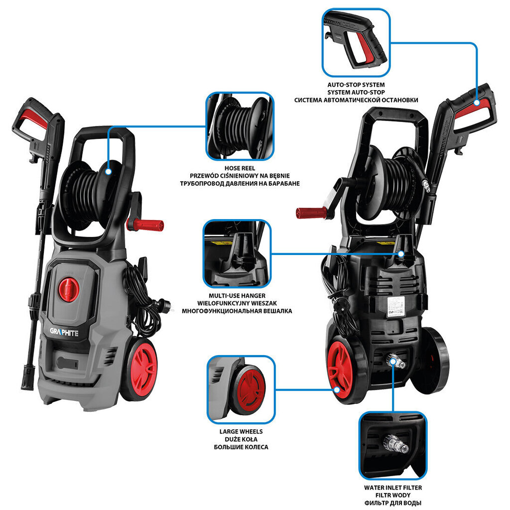 Aukšto slėgio plovykla Graphite 2000W kaina ir informacija | Plovimo įranga | pigu.lt