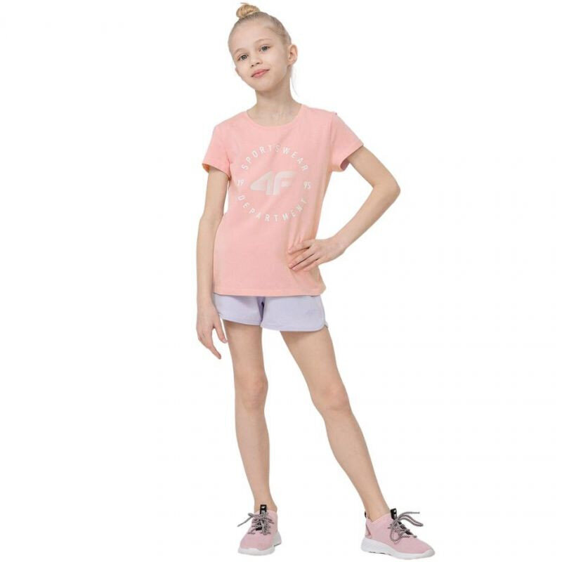 Marškinėliai mergaitėms 4F Jr HJL22 JTSD003 56S, rožiniai kaina ir informacija | Marškinėliai mergaitėms | pigu.lt
