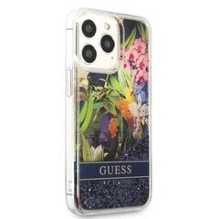 Guess Liquid Glitter Flower dėklas, skirtas iPhone 13 Pro, mėlynas kaina ir informacija | Telefono dėklai | pigu.lt
