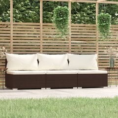 vidaXL Trivietė sofa su pagalvėlėmis, rudos spalvos, poliratanas цена и информация |  Садовые стулья, кресла, пуфы | pigu.lt