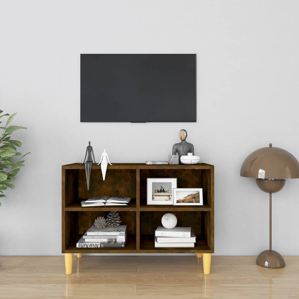 TV spintelė su medinėmis kojelėmis, 69,5x30x50 cm, ruda kaina ir informacija | TV staliukai | pigu.lt