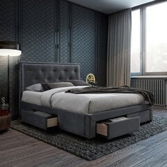 Кровать Glossy 160x200см с матрасом Harmony Top Pocket, серая цена и информация | Кровати | pigu.lt