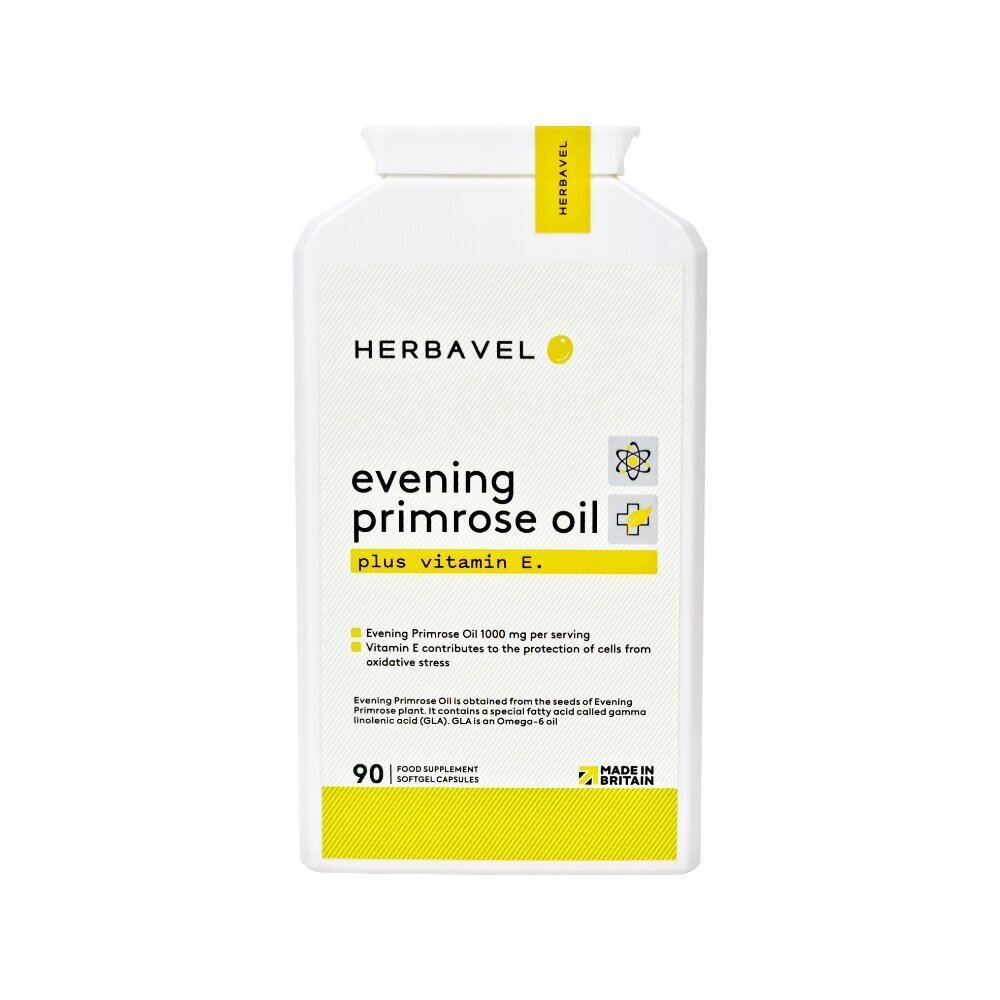 Maisto papildas Herbavel Evening Primrose Oil, 90 kapsulių цена и информация | Vitaminai, maisto papildai, preparatai gerai savijautai | pigu.lt