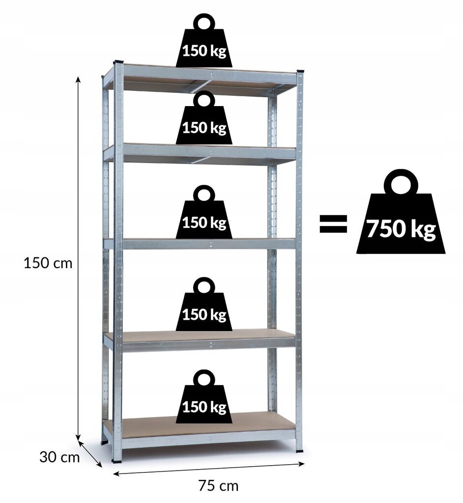 Sandėliavimo lentyna HARD, 750 kg, 150x75x30 cm цена и информация | Sandėliavimo lentynos | pigu.lt