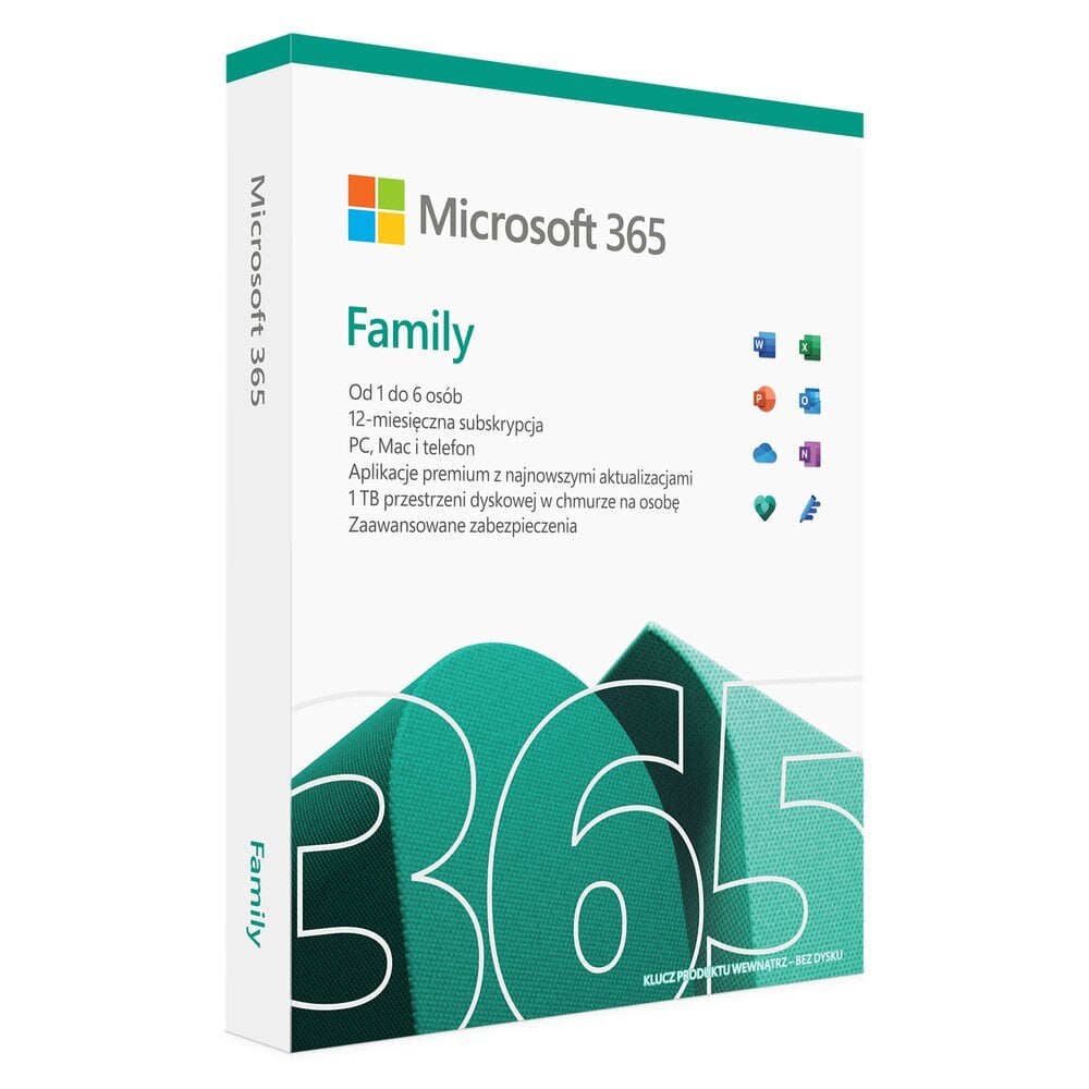 „Microsoft 365 Family“ 1 x licencija Prenumerata lenkų kalba 1 m. kaina ir informacija | Biuro programos | pigu.lt