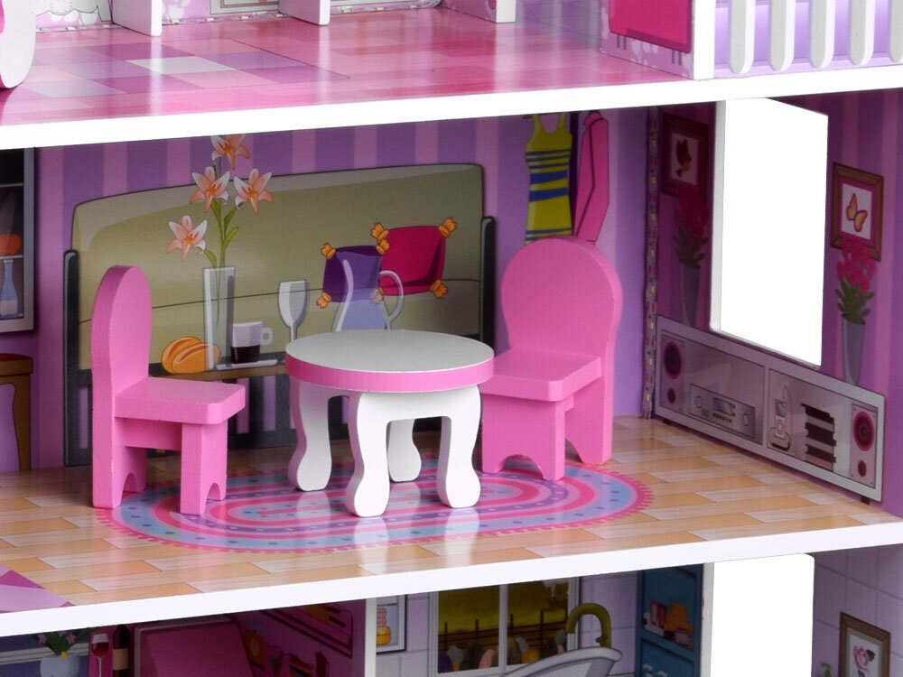 Medinis lėlių namelis su baldais + LED apšvietimas цена и информация | Žaislai mergaitėms | pigu.lt