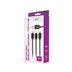 Setty 3in1 cable USB - Lightning + USB-C + microUSB 1,0 m 2A black nylon цена и информация | Кабели для телефонов | pigu.lt