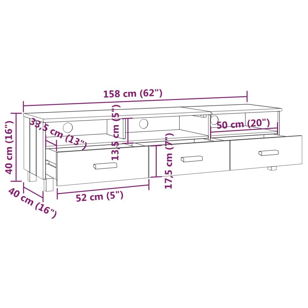 vidaXL Televizoriaus spintelė, tamsiai pilka, 158x40x40cm, pušis kaina ir informacija | TV staliukai | pigu.lt