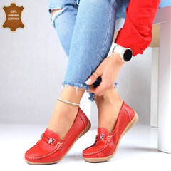 Кожаные красные мокасины цена и информация | Женские туфли | pigu.lt