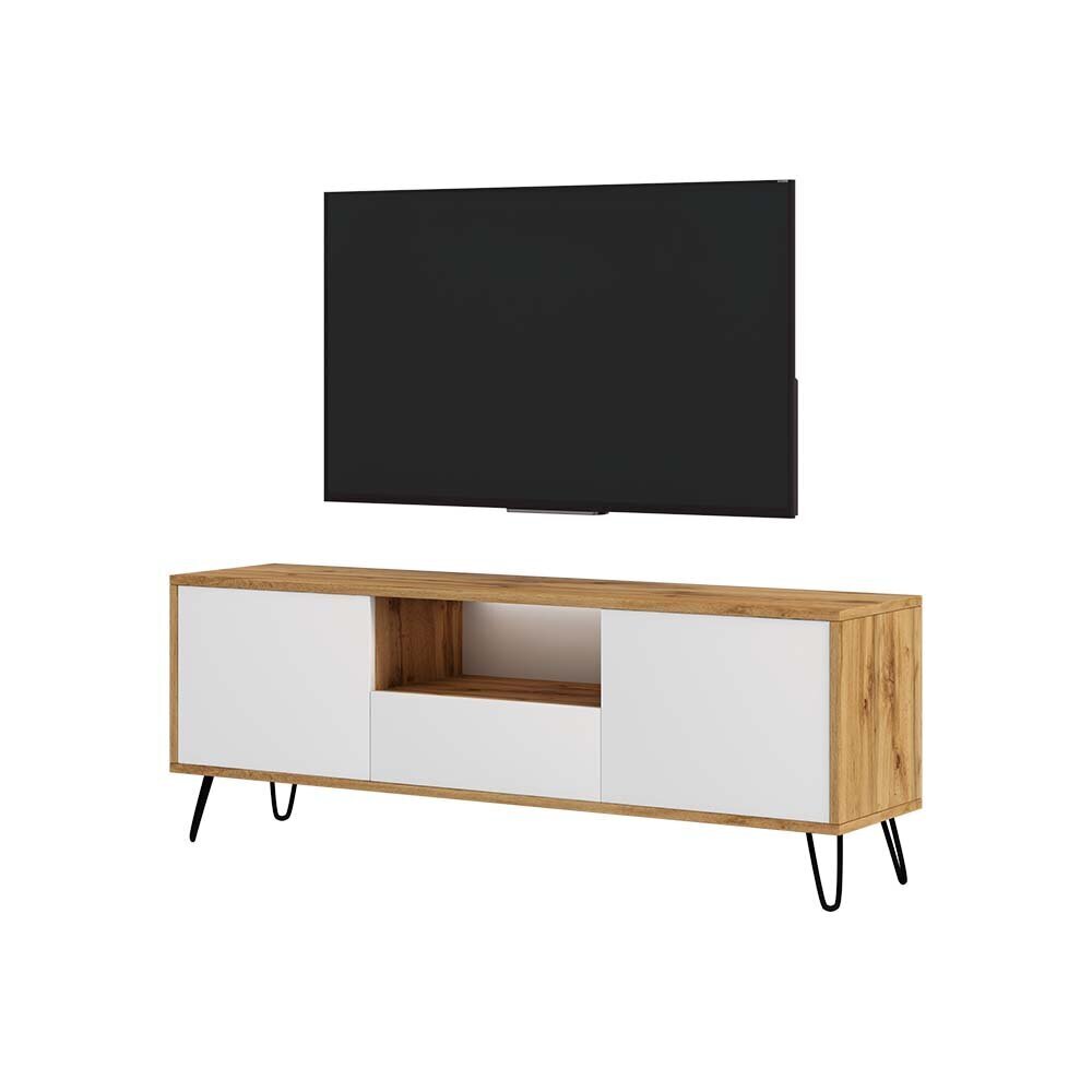 Televizoriaus spintelė Selsey Ploystea su LED apšvietimu, ruda/balta kaina ir informacija | TV staliukai | pigu.lt
