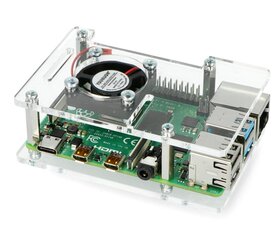 Raspberry Pi 4B/3B+/3B/2B dėklas, atidaromas, su ventiliatoriumi - skaidrus kaina ir informacija | Atviro kodo elektronika | pigu.lt
