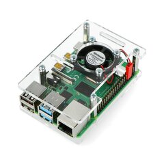 Raspberry Pi 4B/3B+/3B/2B dėklas, atidaromas, su ventiliatoriumi - skaidrus kaina ir informacija | Atviro kodo elektronika | pigu.lt