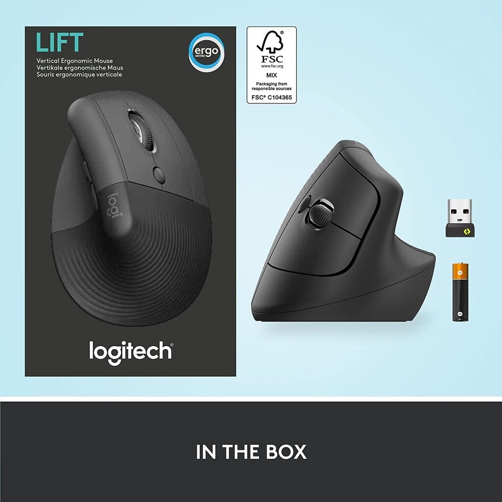 Belaidė pelė Logitech Lift Vertical Ergonomic Mouse, juoda - 910-006473 цена и информация | Pelės | pigu.lt