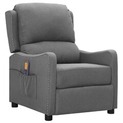 Atlošiamas masažinis krėslas vidaXL, šviesiai pilkos spalvos, audinys kaina ir informacija | Svetainės foteliai | pigu.lt