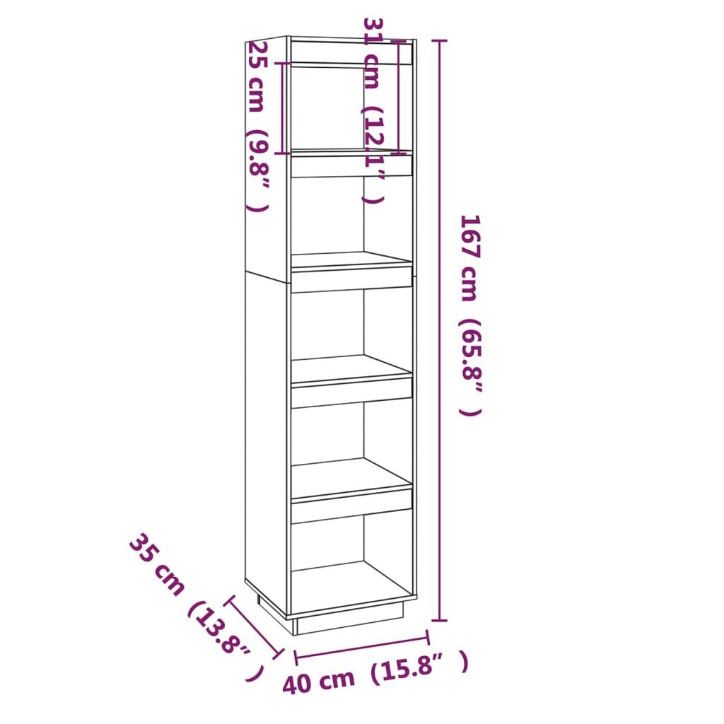 vidaXL Spintelė knygoms/kambario pertvara, pilka, 40x35x167cm, pušis kaina ir informacija | Lentynos | pigu.lt