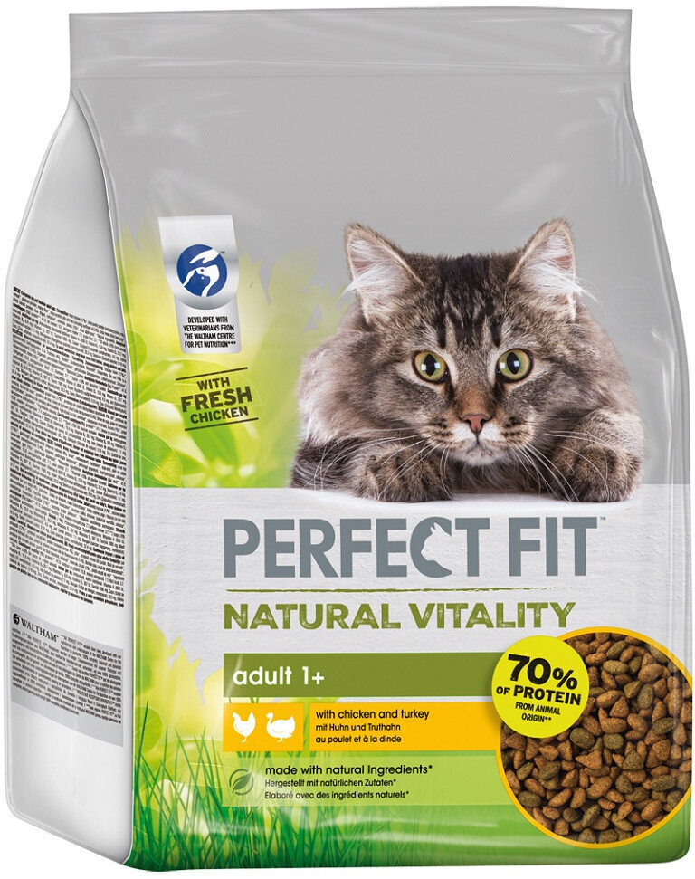 Perfect Fit Natural Vitality maistas katėms su vištiena ir kalakutiena, 3x2,4 kg kaina ir informacija | Sausas maistas katėms | pigu.lt