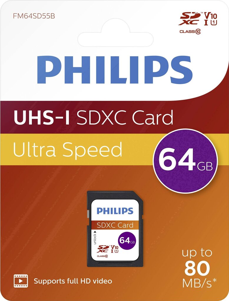 Atminties kortelė fotoaparatui Philips SDXC, 64GB, Class 10, UHS-I U1 цена и информация | Atminties kortelės fotoaparatams, kameroms | pigu.lt